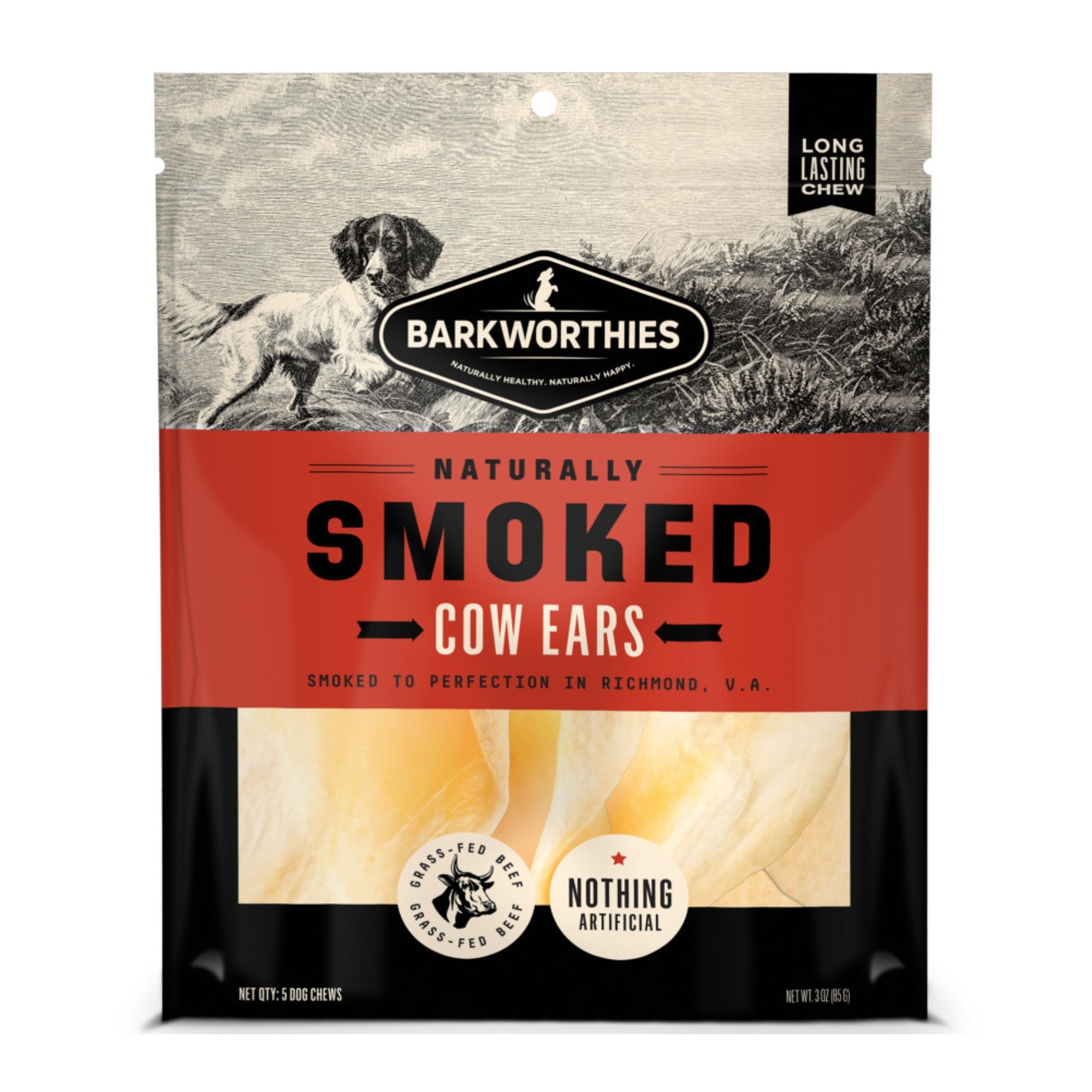 Barkworthies Smoked Cow Ears Dog Chews, 5 Count