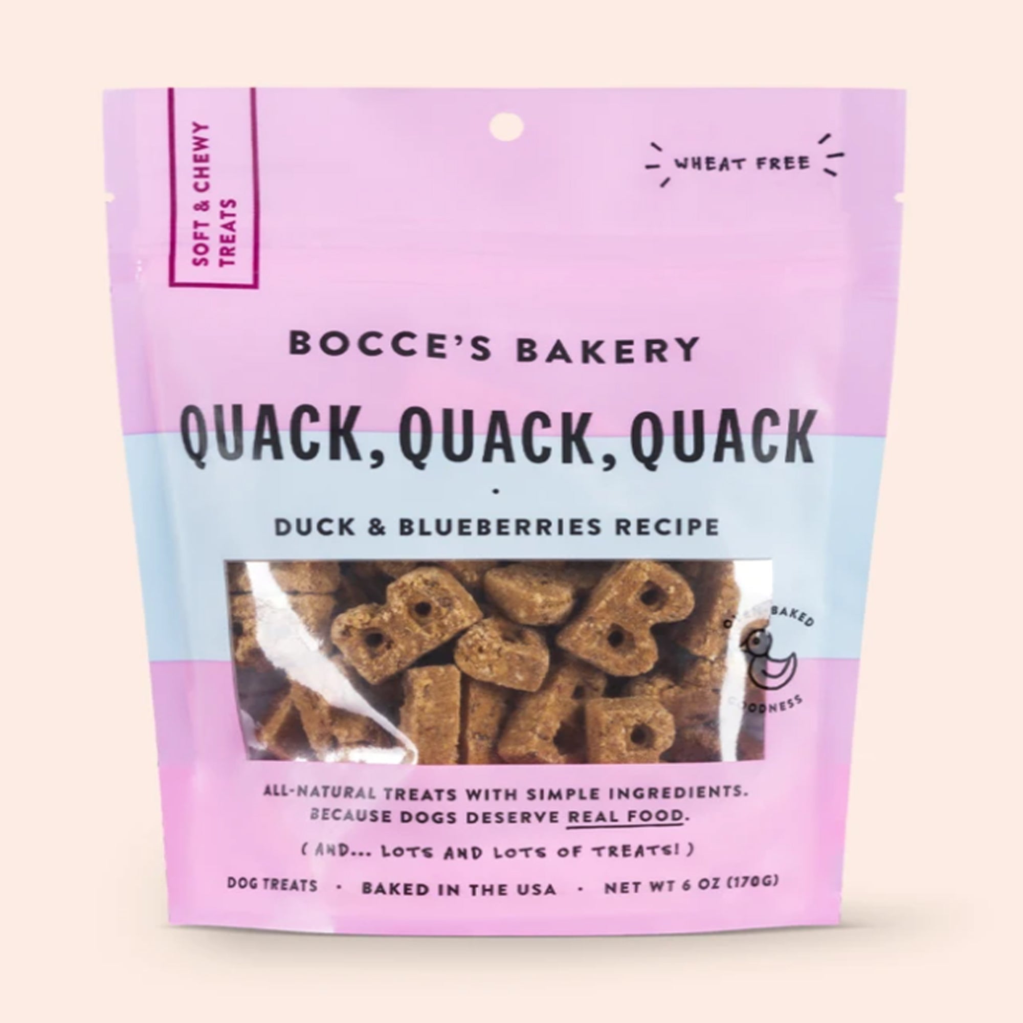 Bocce's Bakery Soft & Chewy Quack Quack Duck Dog Treats, 6 oz
