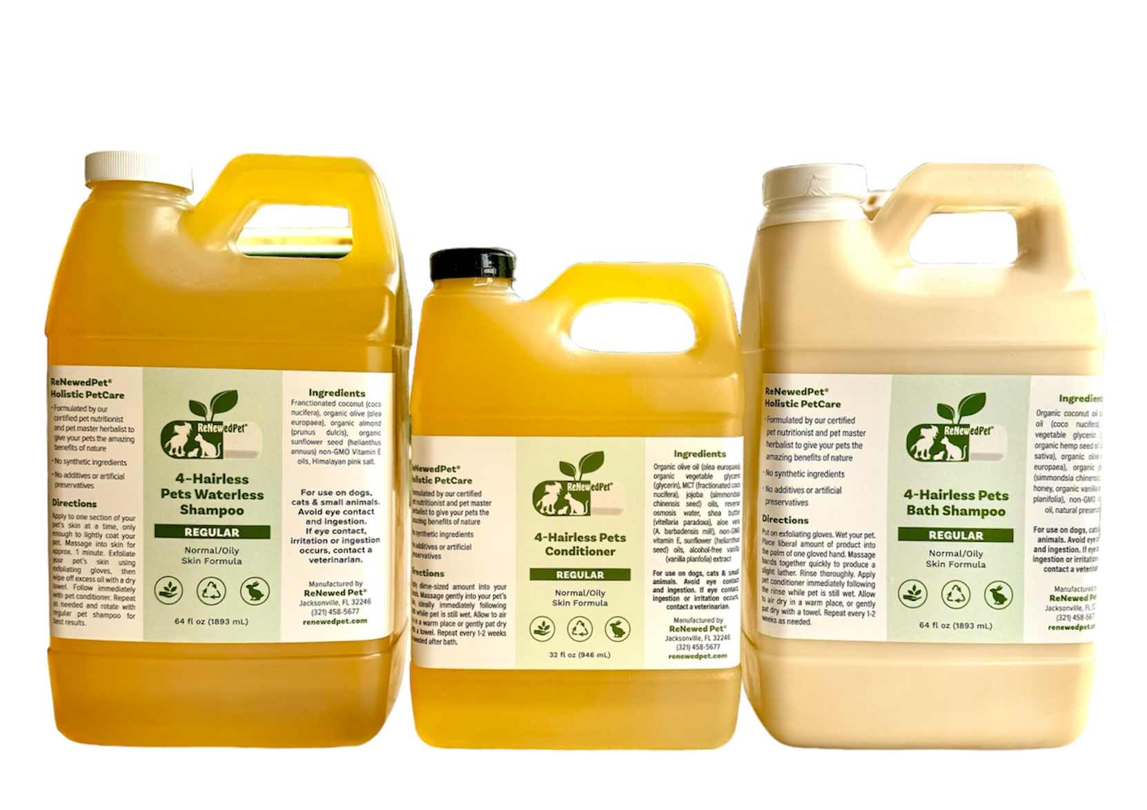 4-HAIRLESS PETS REGULAR SHAMPOO, WATERLESS SHAMPOO & CONDITIONER KIT