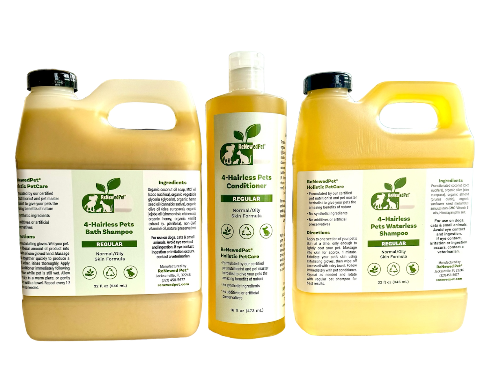4-HAIRLESS PETS REGULAR SHAMPOO, WATERLESS SHAMPOO & CONDITIONER KIT