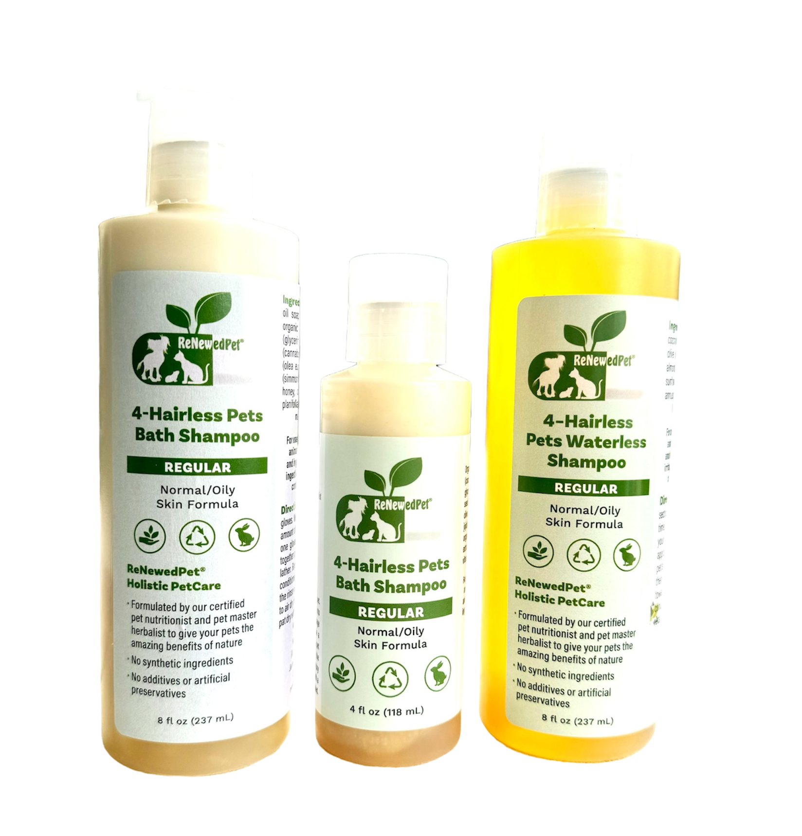 4-HAIRLESS PETS REGULAR SHAMPOO, WATERLESS SHAMPOO & CONDITIONER KIT