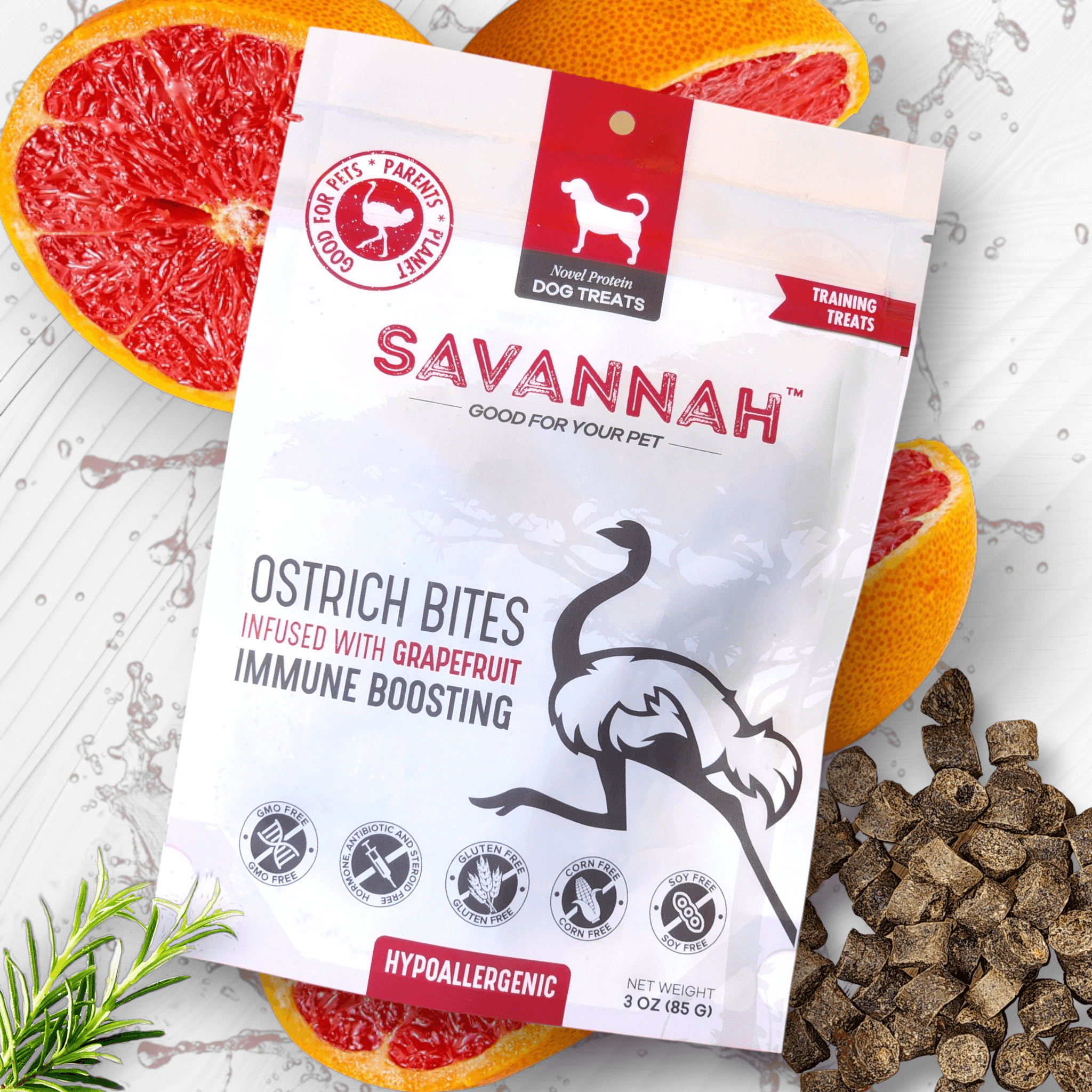 Ostrich Bites with Grapefruit (3oz): The Tasty, Immune-System Supporting Treat for Dogs