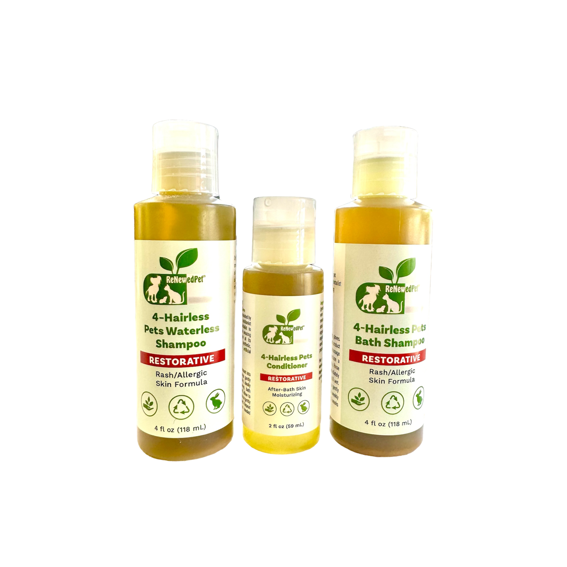 4-HAIRLESS PETS RESTORATIVE SHAMPOO, WATERLESS & CONDITIONER