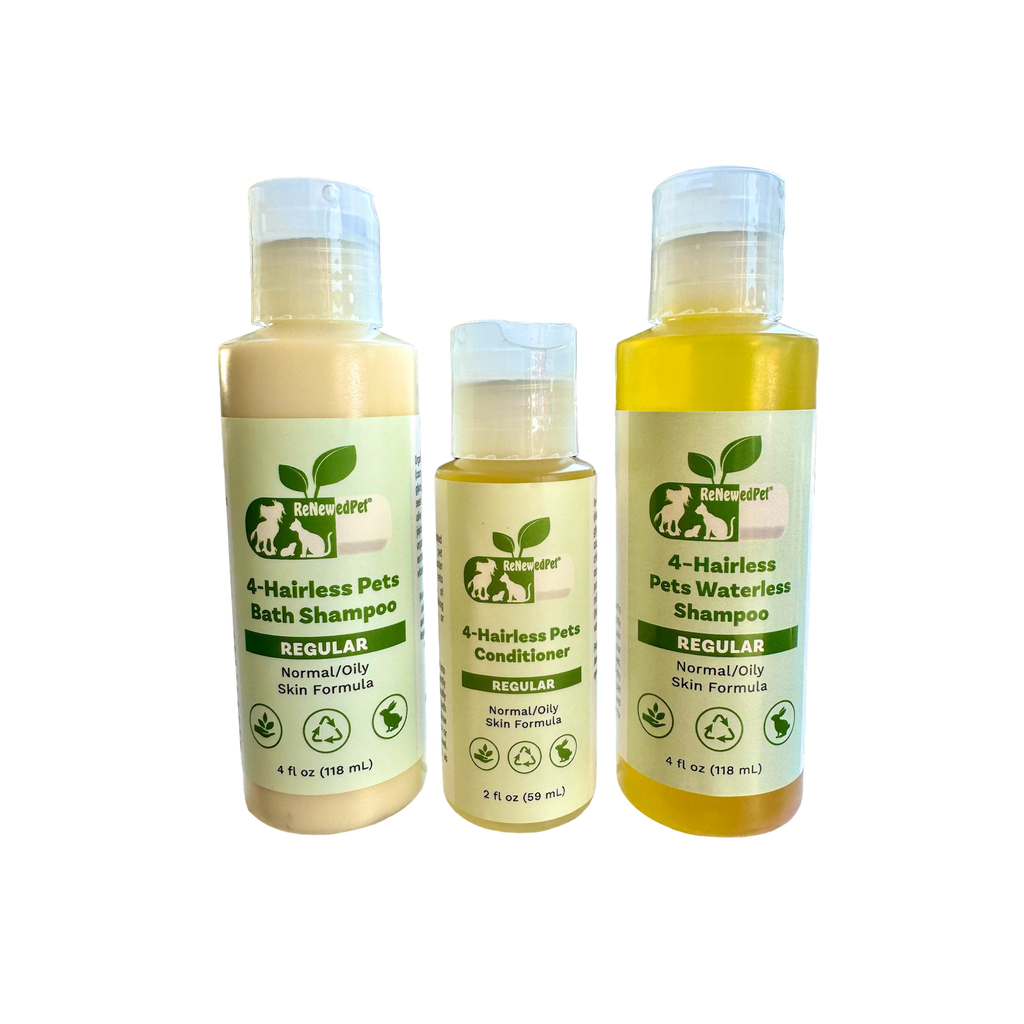 4-HAIRLESS PETS REGULAR SHAMPOO, WATERLESS SHAMPOO & CONDITIONER KIT