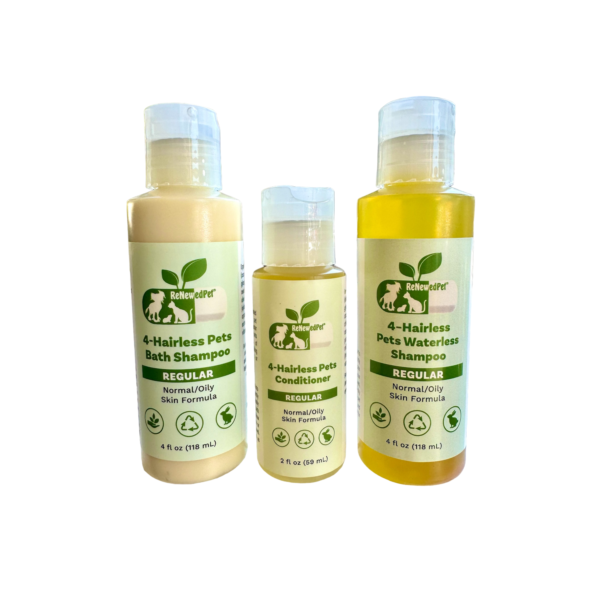 4-HAIRLESS PETS REGULAR SHAMPOO, WATERLESS SHAMPOO & CONDITIONER KIT
