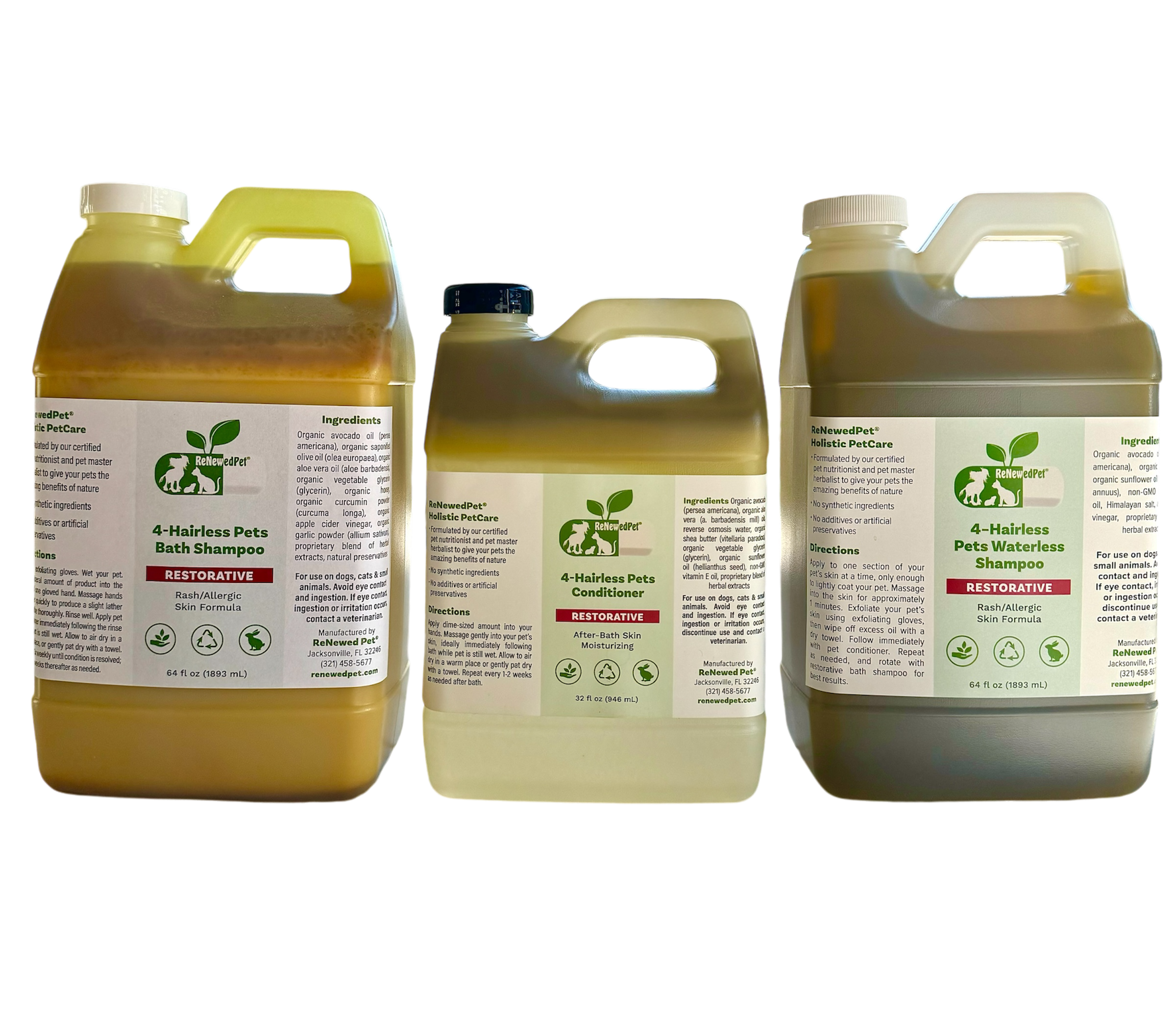 4-HAIRLESS PETS RESTORATIVE SHAMPOO, WATERLESS & CONDITIONER