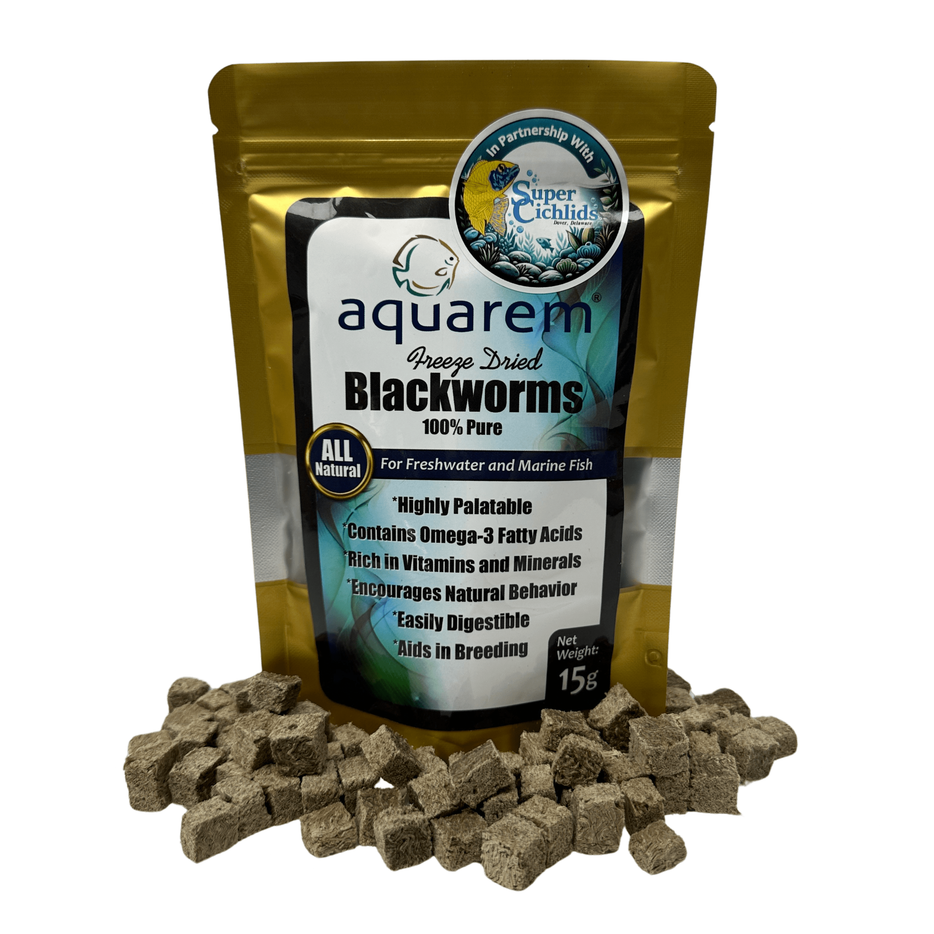 Super Cichlids Freeze-Dried Blackworms (All Natural, High Protein Fish Food)