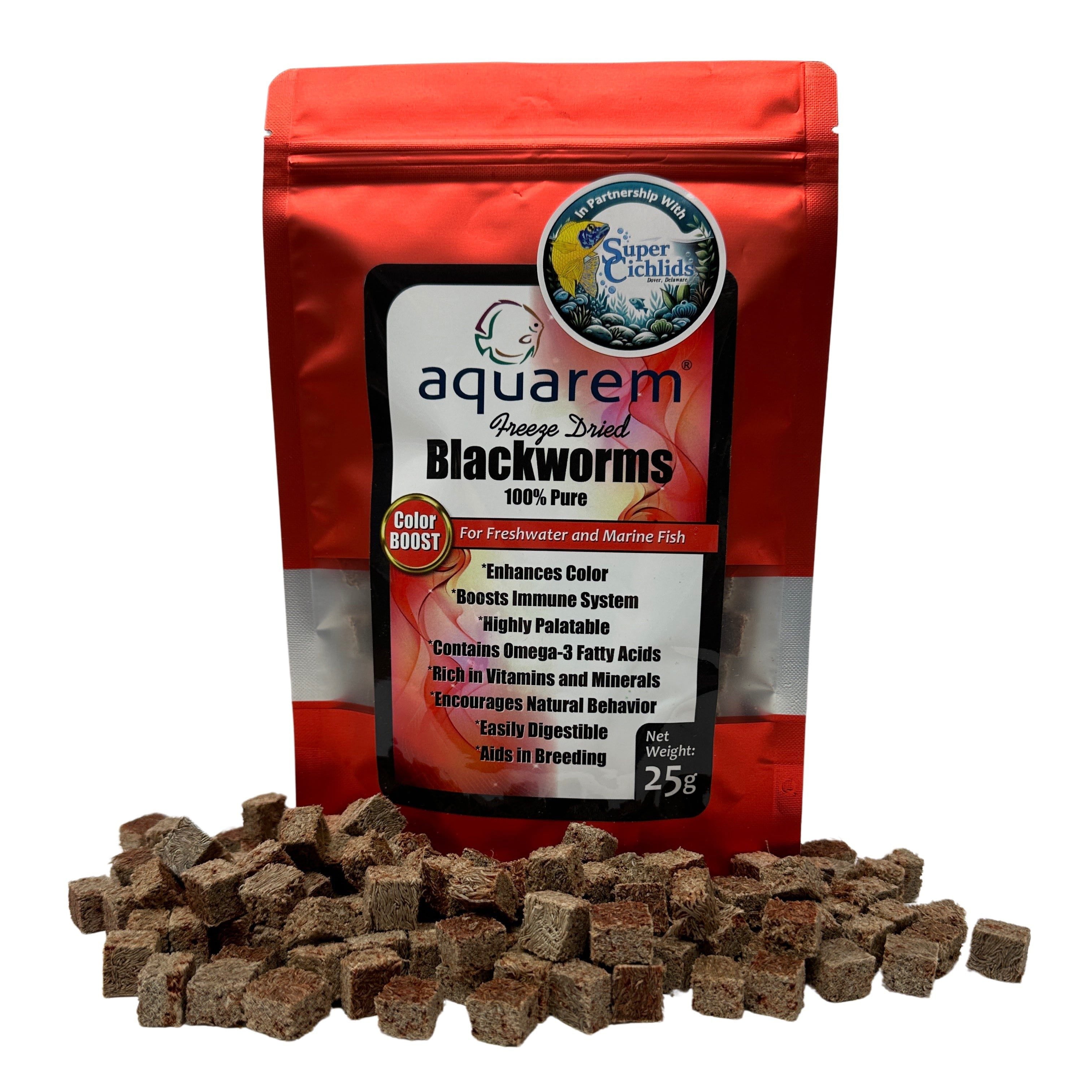 Super Cichlids Freeze-Dried Blackworms with Color Boost (All Natural, High Protein Fish Food)