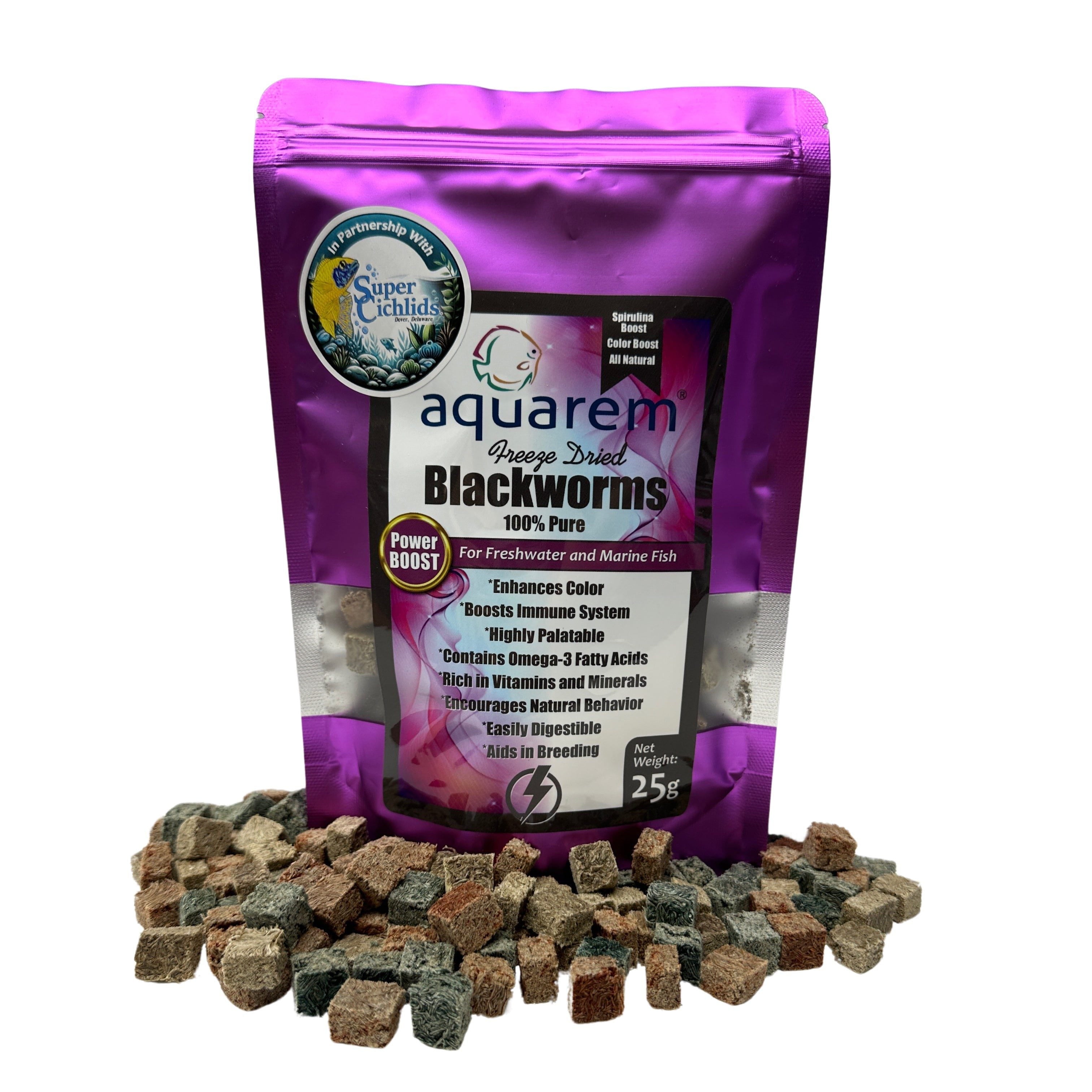 Freeze-Dried Blackworms Power Boost – Natural, Color Boost, Spirulina Cubes