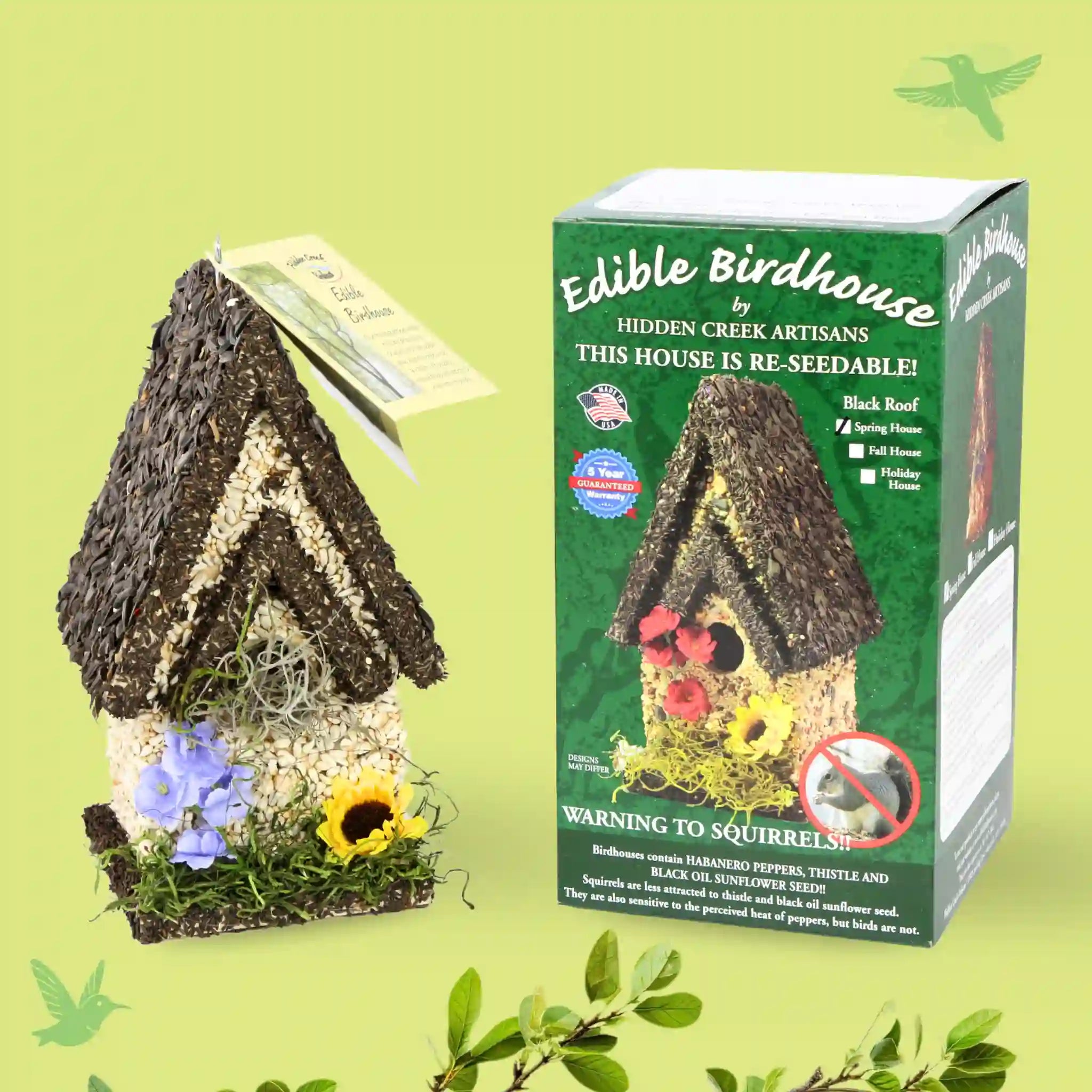 Handmade Edible Birdhouse - Dark Roof, Tall Birdhouse Covered in Bird Seeds